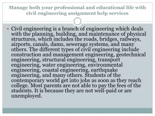 manage both your professional and educational life with civil engineering assignment help services