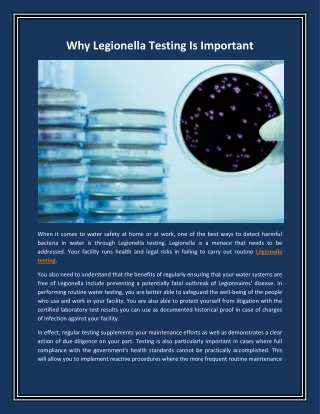 why legionella testing is important