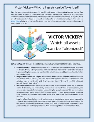 victor vickery which all assets can be tokenized