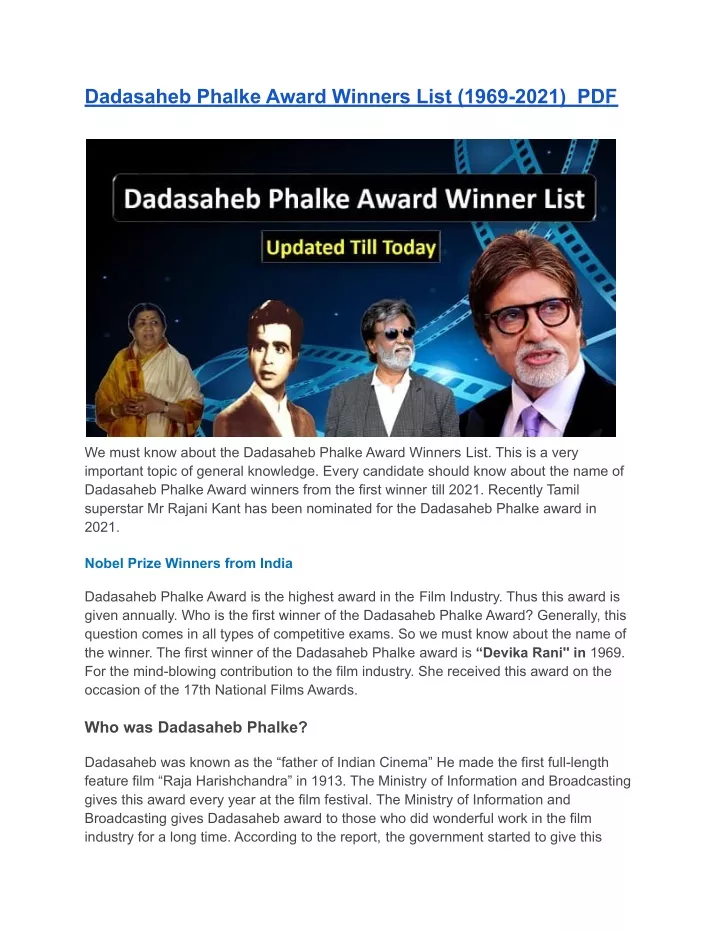 dadasaheb phalke award winners list 1969 2021 pdf