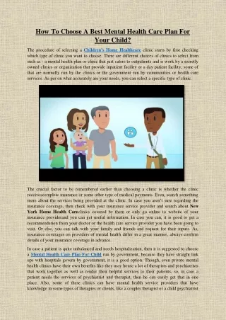 How To Choose A Best Mental Health Care Plan For Your Child?