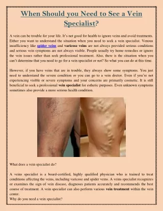 when should you need to see a vein specialist
