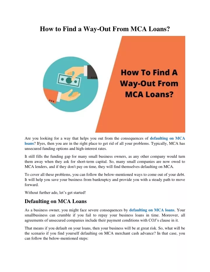how to find a way out from mca loans