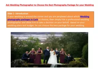 Ask Wedding Photographer to Choose the Best Photography Package for your Wedding