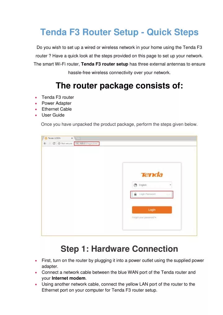 tenda f3 router setup quick steps