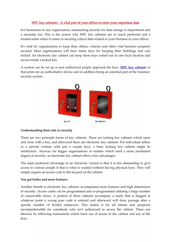 hpc key cabinets a vital part of your offices