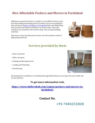 Hire Affordable Packers and Movers in Faridabad