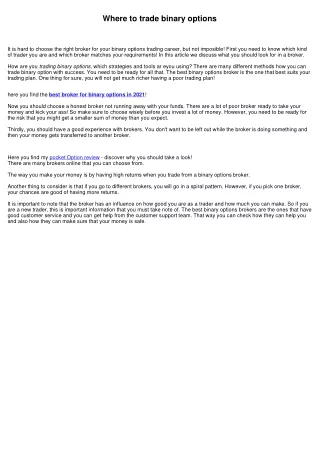 Best Broker for binary options