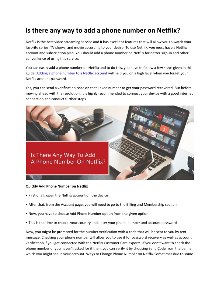 is there any way to add a phone number on netflix