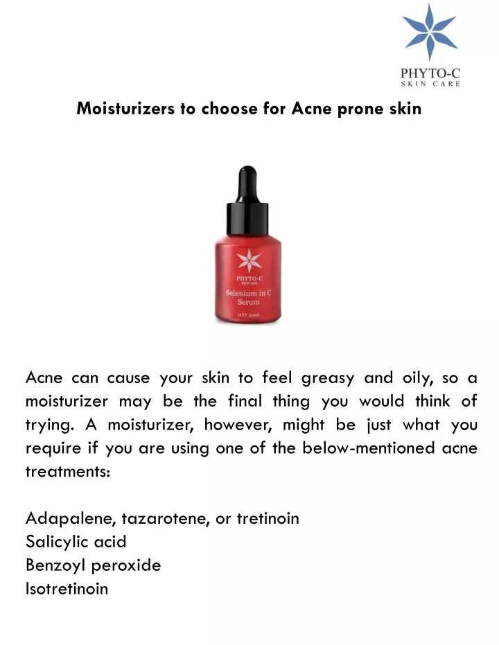 moisturizers to choose for acne prone skin