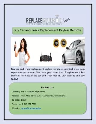 Buy Car and Truck Replacement Keyless Remote