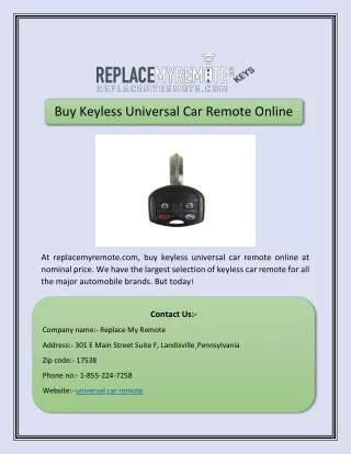 Buy Keyless Universal Car Remote Online