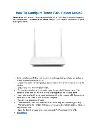 how to configure tenda f300 router setup