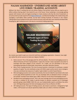 Najam Mahmood- Understand More About Live Forex Trading Accounts