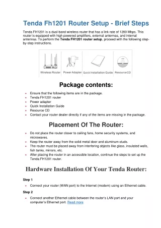 tenda fh1201 router setup brief steps