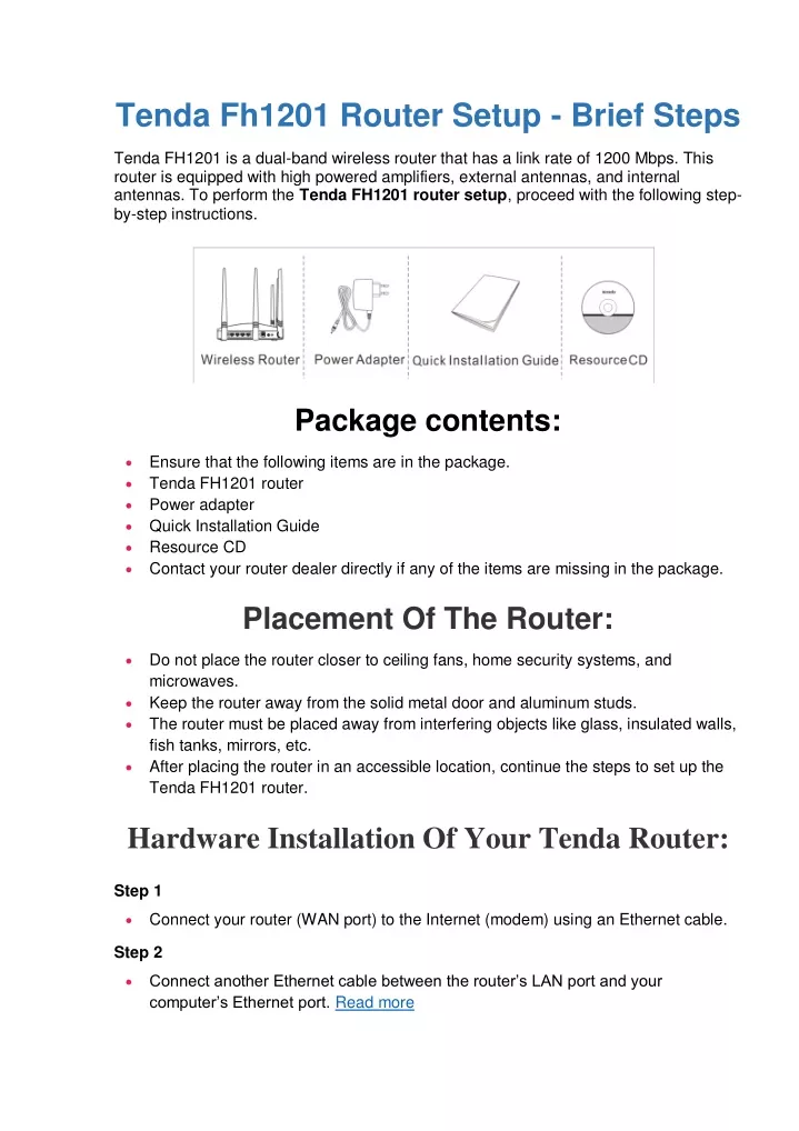 tenda fh1201 router setup brief steps