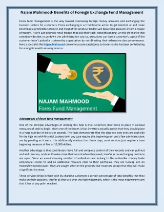 Najam Mahmood- Benefits of Foreign Exchange Fund Management