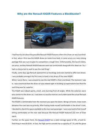 why are the renault kiger features a blockbuster