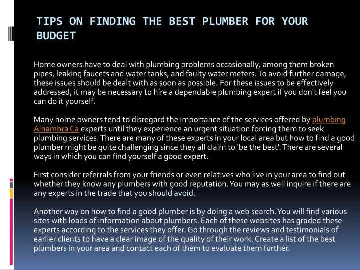 tips on finding the best plumber for your budget