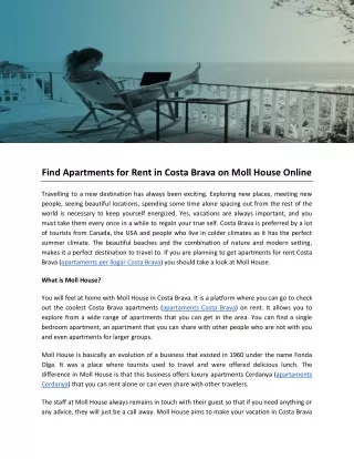 Find Apartments for Rent in Costa Brava on Moll House Onlinec