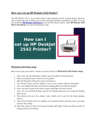 How can I set up HP DeskJet 2542 Printer?
