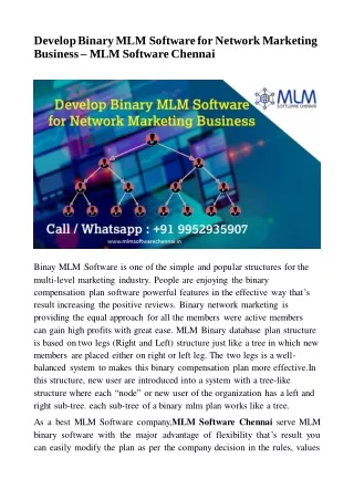 develop binary mlm software for network marketing
