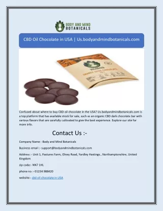 CBD Oil Chocolate in USA | Us.bodyandmindbotanicals.com