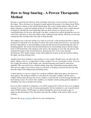 how to stop snoring a proven therapeutic method
