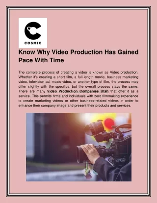 Know Why Video Production Has Gained Pace With Time