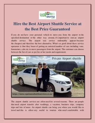 Hire the Best Airport Shuttle Service at the Best Price Guaranteed