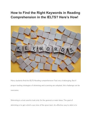 How to Find the Right Keywords in Reading Comprehension in the IELTS? Here’s How!