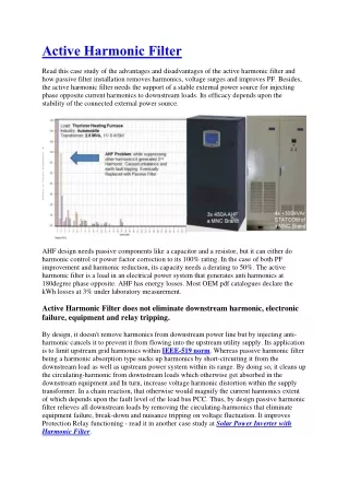Active Harmonic Filter Vs Reliable Passive Installation
