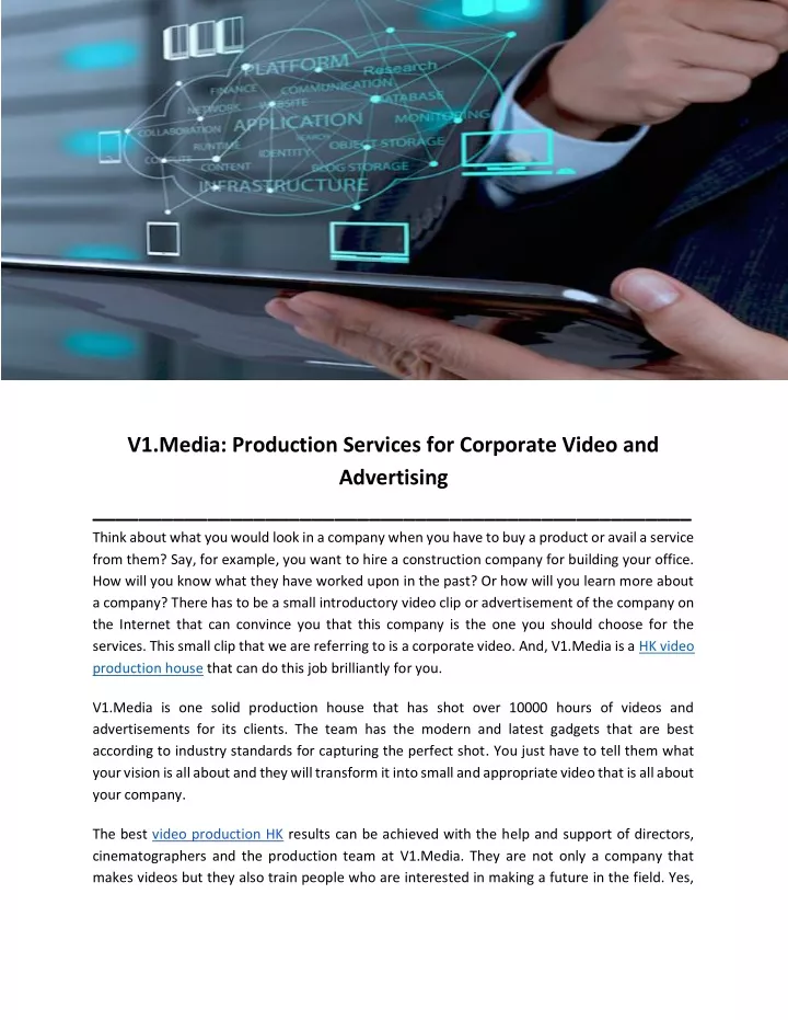 v1 media production services for corporate video