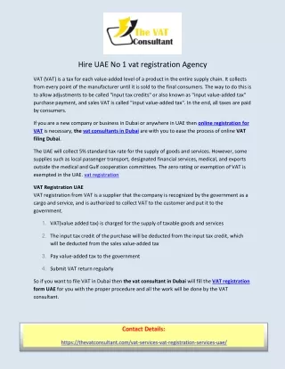 Hire UAE No 1 vat registration Agency