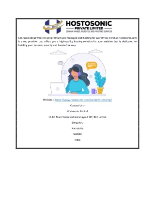 WordPress Website Hosting Provider India | Hostosonic.com