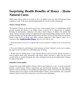 Surprising Health Benefits of Honey - Home Natural Cures