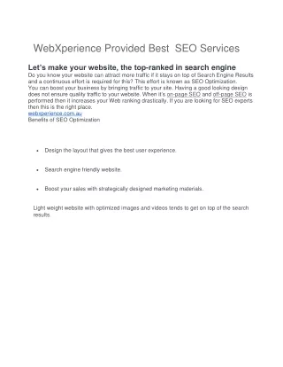 webxperience provided best seo services