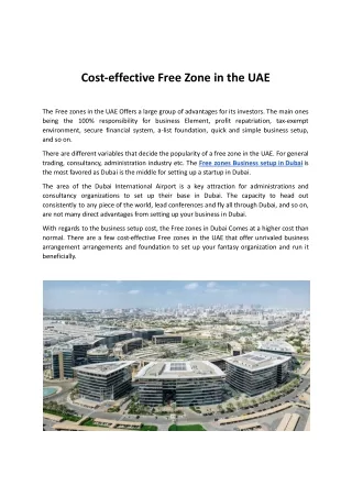 Cost-effective Free Zone in the UAE