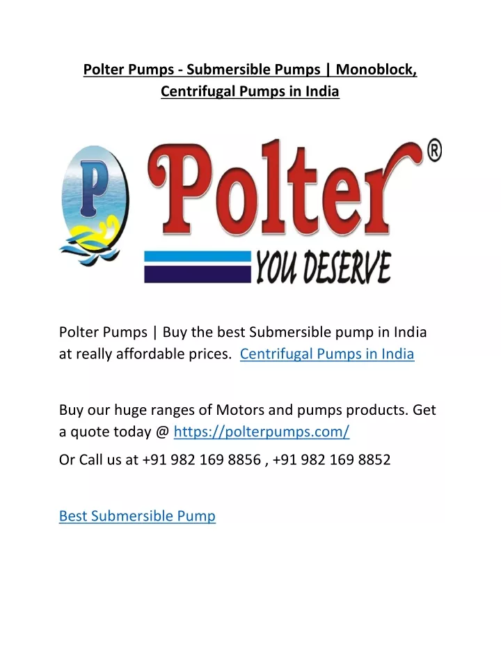 polter pumps submersible pumps monoblock