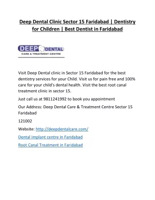 Deep Dental Clinic Sector 15 Faridabad | Dentistry for Children | Best Dentist in Faridabad