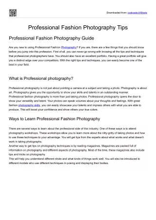 Professional Fashion Photography Tips
