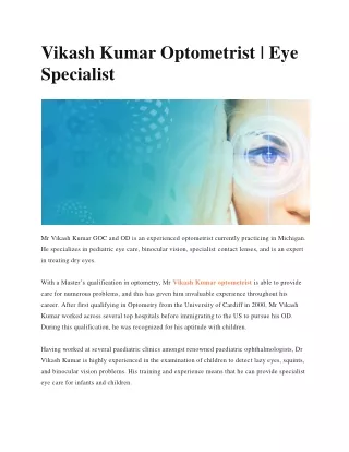 An Eye Specialist & Medical Surgeon| Vikash Kumar Optometrist
