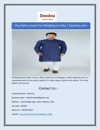 Buy Nehru Jacket for Wedding in India | Deeshna.com