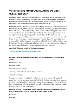 Video Streaming Market Growth Analysis and Global Outlook 2020-2027