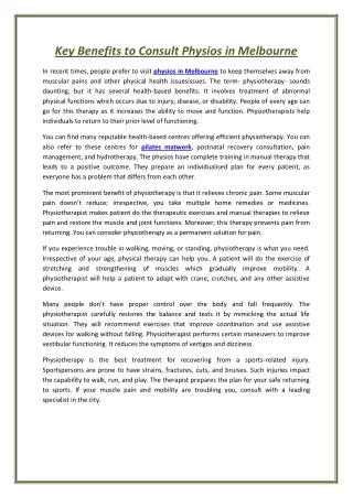 key benefits to consult physios in melbourne