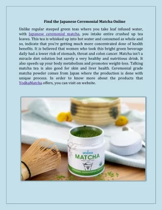 Find the Japanese Ceremonial Matcha Online