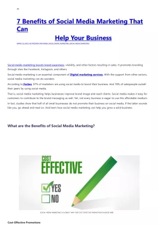 7 Benefits of Social Media Marketing That Can Help Your Business