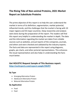 The Rising Tide of Non-animal Proteins, 2021 Market Report on Substitute Proteins