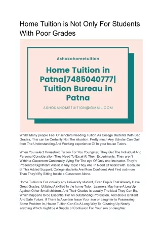 Home Tuition is Not Only For Students With Poor Grades