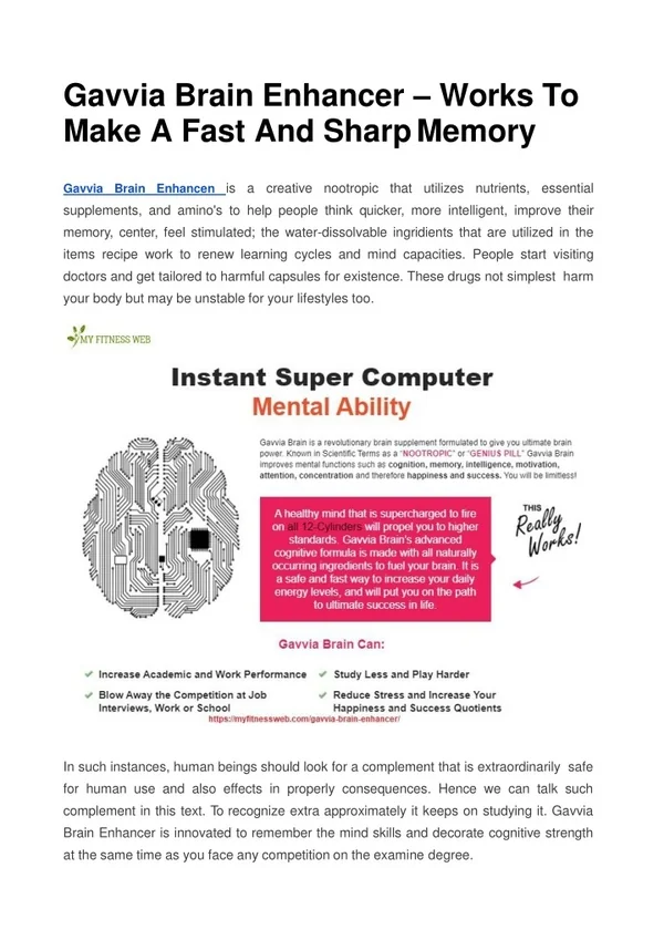 Gavvia Brain Enhancer Reviews: Brain Builders, Pills, Benefits!